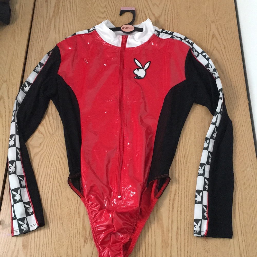 Womens Playboy Racecar Driver Halloween Costume Faux Leather Stretchy Medium